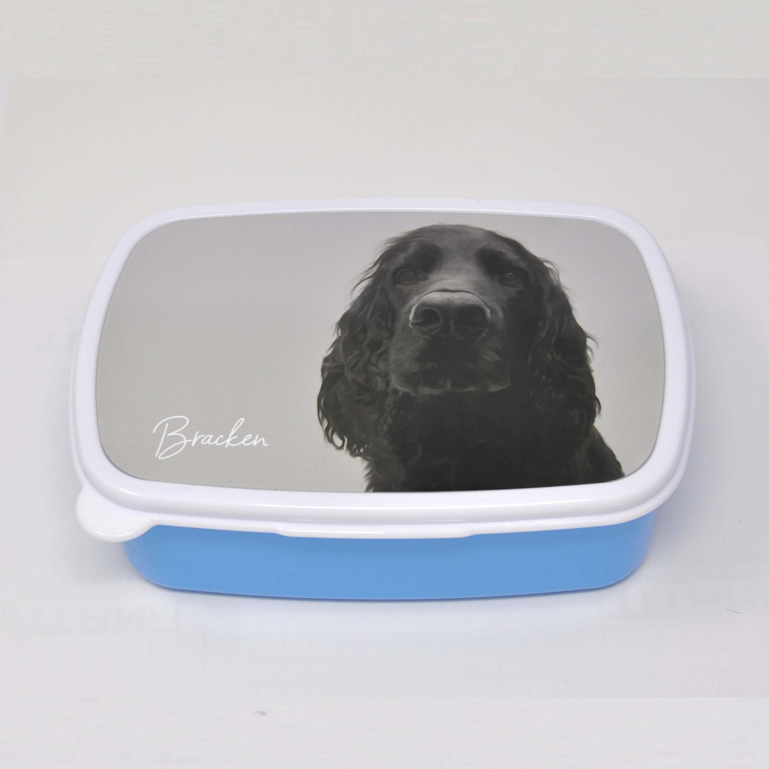 food storage box with dog portrait