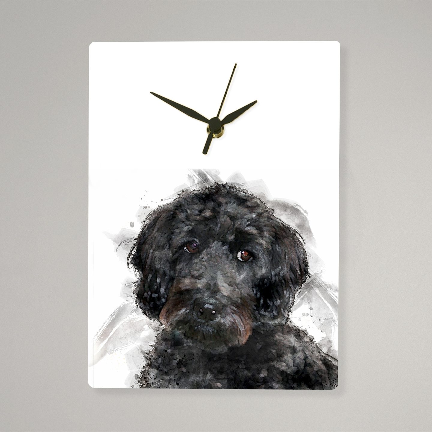 clock with watercolour dog portrait